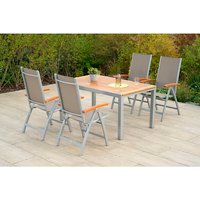 MERXX Gartenmöbelset »Naxos«, 5-tlg., klappbar/ausziehbar, Aluminium/Akazie/Textil – grau Rabatt: 18 % MERXX Gartenmöbelset »Naxos«, 5-tlg., klappbar/ausziehbar, Aluminium/Akazie/Textil – grau Rabatt: 18 %