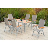 MERXX Gartenmöbelset »Naxos«, 7-tlg., klappbar, Aluminium/Akazie/Textil – grau MERXX Gartenmöbelset »Naxos«, 7-tlg., klappbar, Aluminium/Akazie/Textil – grau