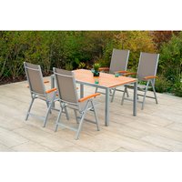 MERXX Gartenmöbelset »Naxos«, 5-tlg., klappbar, Aluminium/Akazie/Textil – grau MERXX Gartenmöbelset »Naxos«, 5-tlg., klappbar, Aluminium/Akazie/Textil – grau