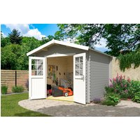 Mr. GARDENER Gartenhaus »Australien Plus«, (BxHxT): 316,8 x 316,8 x 330 cm (Außenmaß), lichtgrau/weiß Mr. GARDENER Gartenhaus »Australien Plus«, (BxHxT): 316,8 x 316,8 x 330 cm (Außenmaß), lichtgrau/weiß