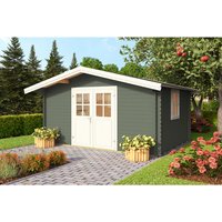 Mr. GARDENER Gartenhaus »Donau«, (BxHxT): 424,4 x 245,1 x 348 cm (Außenmaß), 28 mm Wandstärke, grüngrau/weiss – gruen Mr. GARDENER Gartenhaus »Donau«, (BxHxT): 424,4 x 245,1 x 348 cm (Außenmaß), 28 mm Wandstärke, grüngrau/weiss – gruen