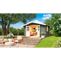 Mr. GARDENER Gartenhaus »Donau«, (BxHxT): 424,3 x 245,1 x 348 cm (Außenmaß), 34 mm Wandstärke, grüngrau/weiss – gruen Mr. GARDENER Gartenhaus »Donau«, (BxHxT): 424,3 x 245,1 x 348 cm (Außenmaß), 34 mm Wandstärke, grüngrau/weiss – gruen