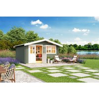Mr. GARDENER Gartenhaus »Isar«, (BxT): 380×380 cm (Aufstellmaß), 34 mm Wandstärke, grüngrau/weiss – gruen Mr. GARDENER Gartenhaus »Isar«, (BxT): 380×380 cm (Aufstellmaß), 34 mm Wandstärke, grüngrau/weiss – gruen