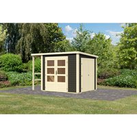 KARIBU Gartenhaus, BxHxT: 439 x 209 x 199,6 cm (AuĂenmaĂe inkl. DachĂŒberstand), WandstĂ€rke 28 mm - grau |  Fichte  |  4,87 m² KARIBU Gartenhaus, BxHxT: 439 x 209 x 199,6 cm (AuĂenmaĂe inkl. DachĂŒberstand), WandstĂ€rke 28 mm - grau |  Fichte  |  4,87 m²