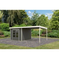 KARIBU Gartenhaus »Haby B«, Außenmaß (BxHxT): 574 x 218,5 x 271 cm, terragrau/weiß, Anbaudach 3m KARIBU Gartenhaus »Haby B«, Außenmaß (BxHxT): 574 x 218,5 x 271 cm, terragrau/weiß, Anbaudach 3m