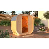 KARIBU Fasssauna »Loksa«, BxTxH: 225 x 175 x 229 cm, 9 kW Ofen mit externe Steuerung, für 3 Personen – braun KARIBU Fasssauna »Loksa«, BxTxH: 225 x 175 x 229 cm, 9 kW Ofen mit externe Steuerung, für 3 Personen – braun