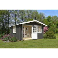 LASITA MAJA Blockbohlenhaus | Gartenhaus aus Holz | Fertighaus »Norderney«, BxHxT: 444,6 x 256,5 x 480 cm (Außenmaß inkl. Dachüberstand), grün – gruen LASITA MAJA Blockbohlenhaus | Gartenhaus aus Holz | Fertighaus »Norderney«, BxHxT: 444,6 x 256,5 x 480 cm (Außenmaß inkl. Dachüberstand), grün – gruen