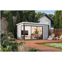 LASITA MAJA Blockbohlenhaus | Gartenhaus aus Holz | Fertighaus »Austin«, BxHxT: 439,6 x 239,4 x 319,6 cm (Außenmaß inkl. Dachüberstand), grau LASITA MAJA Blockbohlenhaus | Gartenhaus aus Holz | Fertighaus »Austin«, BxHxT: 439,6 x 239,4 x 319,6 cm (Außenmaß inkl. Dachüberstand), grau