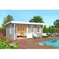 LASITA MAJA Blockbohlenhaus | Gartenhaus aus Holz | Fertighaus »Baruda«, BxHxT: 570 x 222,3 x 415 cm (Außenmaß inkl. Dachüberstand), grau LASITA MAJA Blockbohlenhaus | Gartenhaus aus Holz | Fertighaus »Baruda«, BxHxT: 570 x 222,3 x 415 cm (Außenmaß inkl. Dachüberstand), grau