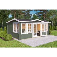 LASITA MAJA Blockbohlenhaus | Gartenhaus aus Holz | Fertighaus »Balmoral«, BxHxT: 570 x 239,4 x 421,3 cm (Außenmaß inkl. Dachüberstand), grün – gruen LASITA MAJA Blockbohlenhaus | Gartenhaus aus Holz | Fertighaus »Balmoral«, BxHxT: 570 x 239,4 x 421,3 cm (Außenmaß inkl. Dachüberstand), grün – gruen