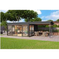 LASITA MAJA Blockbohlenhaus | Gartenhaus aus Holz | Fertighaus »Domeo«, BxHxT: 300 x 239,4 x 418 cm (Außenmaß), grau LASITA MAJA Blockbohlenhaus | Gartenhaus aus Holz | Fertighaus »Domeo«, BxHxT: 300 x 239,4 x 418 cm (Außenmaß), grau