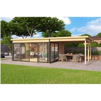 LASITA MAJA Blockbohlenhaus | Gartenhaus aus Holz | Fertighaus »Domeo«, BxHxT: 300 x 239,4 x 418 cm (Außenmaß), naturbelassen – braun LASITA MAJA Blockbohlenhaus | Gartenhaus aus Holz | Fertighaus »Domeo«, BxHxT: 300 x 239,4 x 418 cm (Außenmaß), naturbelassen – braun