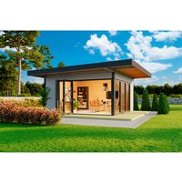 LASITA MAJA Blockbohlenhaus »Domeo«, BxHxT: 590 x 258,4 x 590 cm (Außenmaß inkl. Dachüberstand), grau |  Holz LASITA MAJA Blockbohlenhaus »Domeo«, BxHxT: 590 x 258,4 x 590 cm (Außenmaß inkl. Dachüberstand), grau |  Holz