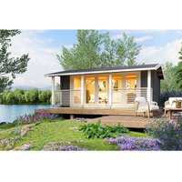 LASITA MAJA Blockbohlenhaus »Lyndhurst«, BxHxT: 610 x 244,8 x 460 cm (Außenmaß inkl. Dachüberstand), grau |  Holz LASITA MAJA Blockbohlenhaus »Lyndhurst«, BxHxT: 610 x 244,8 x 460 cm (Außenmaß inkl. Dachüberstand), grau |  Holz