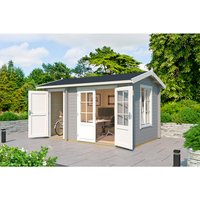 LASITA MAJA Blockbohlenhaus | Gartenhaus aus Holz | Fertighaus »Wrexham«, BxHxT: 430 x 250,8 x 283,5 cm (Außenmaß inkl. Dachüberstand), grau LASITA MAJA Blockbohlenhaus | Gartenhaus aus Holz | Fertighaus »Wrexham«, BxHxT: 430 x 250,8 x 283,5 cm (Außenmaß inkl. Dachüberstand), grau