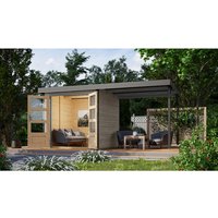 KARIBU Ferienhaus »Osterby 2 D«, BxHxT: 456 x 208,5 x 213 cm (Außenmaße inkl. Dachüberstand), Wandstärke 19 mm – grau | Fichte | 4,45 m² KARIBU Ferienhaus »Osterby 2 D«, BxHxT: 456 x 208,5 x 213 cm (Außenmaße inkl. Dachüberstand), Wandstärke 19 mm – grau | Fichte | 4,45 m²