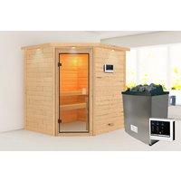 KARIBU Sauna »Soodla«, BxTxH: 224 x 184 x 202 cm, 9 kW Ofen mit externe Steuerung , für 3 Personen – beige KARIBU Sauna »Soodla«, BxTxH: 224 x 184 x 202 cm, 9 kW Ofen mit externe Steuerung , für 3 Personen – beige