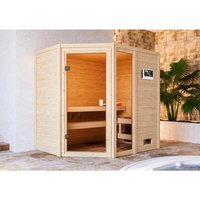 KARIBU Sauna »Velise«, BxTxH: 196 x 145 x 187 cm, 9 kW Ofen mit externe Steuerung , für 2 Personen – beige KARIBU Sauna »Velise«, BxTxH: 196 x 145 x 187 cm, 9 kW Ofen mit externe Steuerung , für 2 Personen – beige
