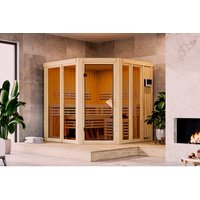 KARIBU Sauna »Riisa«, BxTxH: 196 x 196 x 198 cm, 9 kW Ofen mit externe Steuerung , für 4 Personen – beige KARIBU Sauna »Riisa«, BxTxH: 196 x 196 x 198 cm, 9 kW Ofen mit externe Steuerung , für 4 Personen – beige