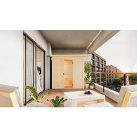 Saunahaus »Kaapi«, mit Ofenschutz, Natur, 1 Bank – gelb Saunahaus »Kaapi«, mit Ofenschutz, Natur, 1 Bank – gelb