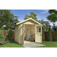 Mr. GARDENER Blockbohlenhaus | Gartenhaus aus Holz | Fertighaus »Neuseeland«, Holz, BxHxT: 180 x 211 x 180 cm (Außenmaße) – beige Mr. GARDENER Blockbohlenhaus | Gartenhaus aus Holz | Fertighaus »Neuseeland«, Holz, BxHxT: 180 x 211 x 180 cm (Außenmaße) – beige