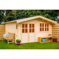 Mr. GARDENER Blockbohlenhaus | Gartenhaus aus Holz | Fertighaus »Isar«, BxT: 424 x 443 cm (Aufstellmaße), Satteldach,Wandstärke 28mm – beige Mr. GARDENER Blockbohlenhaus | Gartenhaus aus Holz | Fertighaus »Isar«, BxT: 424 x 443 cm (Aufstellmaße), Satteldach,Wandstärke 28mm – beige