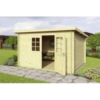 Mr. GARDENER Blockbohlenhaus | Gartenhaus aus Holz | Fertighaus »Malta 2«, Holz, BxHxT: 344 x 217 x 250 cm (Außenmaße inkl. Dachüberstand) – beige Mr. GARDENER Blockbohlenhaus | Gartenhaus aus Holz | Fertighaus »Malta 2«, Holz, BxHxT: 344 x 217 x 250 cm (Außenmaße inkl. Dachüberstand) – beige
