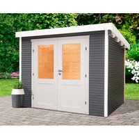 WOLFF FINNHAUS Gartenhaus »Pulti Softline«, Holz, BxHxT: 260 x 213 x 241 cm (Außenmaße) – grau WOLFF FINNHAUS Gartenhaus »Pulti Softline«, Holz, BxHxT: 260 x 213 x 241 cm (Außenmaße) – grau