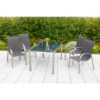 MERXX Gartenmöbelset »Paxos«, 5-tlg., stapelbar, Aluminium/Textil/Akazie – grau Rabatt: 18 % MERXX Gartenmöbelset »Paxos«, 5-tlg., stapelbar, Aluminium/Textil/Akazie – grau Rabatt: 18 %