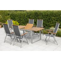MERXX Gartenmöbelset »Siena«, 6 Sitzplätze, Aluminium/Akazienholz/Textil – silberfarben MERXX Gartenmöbelset »Siena«, 6 Sitzplätze, Aluminium/Akazienholz/Textil – silberfarben