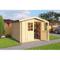 Mr. GARDENER Gartenhaus »Dänemark«, Holz, BxHxT: 271 x 222 x 230 cm (Außenmaße inkl. Dachüberstand), Wandstärke 28mm - beige |  Fichte Mr. GARDENER Gartenhaus »Dänemark«, Holz, BxHxT: 271 x 222 x 230 cm (Außenmaße inkl. Dachüberstand), Wandstärke 28mm - beige |  Fichte
