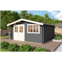 Mr. GARDENER Gartenhaus »Isar«, Holz, BxHxT: 424,4 x 245 x 443 cm (Außenmaße) – grau Mr. GARDENER Gartenhaus »Isar«, Holz, BxHxT: 424,4 x 245 x 443 cm (Außenmaße) – grau