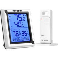 Indoor Outdoor Thermometer Wireless Digital Hygrometer Temperature and Humidity Monitor with Touchscreen LCD Backlight, 200ft/60m Range, Battery Inclu