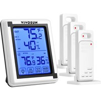 Digital Thermometer and Hygrometer with 3 Remote Sensors, Indoor Outdoor Temperature and Humidity Monitor with Touchscreen LCD Backlight, 200ft/60m Ra