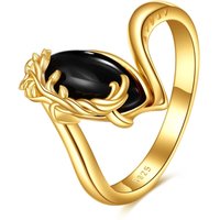 Sterling Silver with Gold Plated Oval Cut Agate Leaves Ring