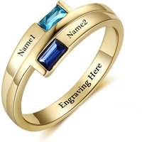 10K Gold Square Personalized Birthstone & Engraving Ring For Women