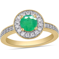 10K Gold Round Cut Emerald & 0.4 CT.T.W. Diamond Frame Vintage Style Engagement Band