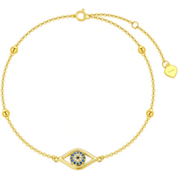 14K Gold Cubic Zirconia Bead & Evil Eye Charm Bracelet