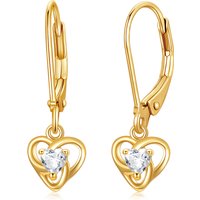 14K Gold Cubic Zirconia Celtic Knot & Heart Lever-back Earrings