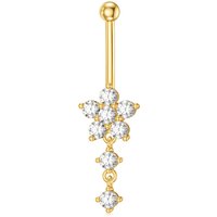 14K Gold Circular Shaped Cubic Zirconia Belly Button Ring
