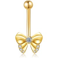 14K Gold Circular Shaped Cubic Zirconia Bow Belly Button Ring