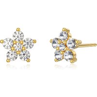 14K Gold Cubic Zirconia Peony Flower Stud Earrings