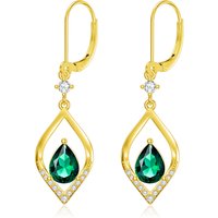 14K Gold Zircon Drop Shape Lever-back Earrings