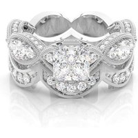 14K White Gold 2.2 CT.T.W. Princess Cut Lab Created Diamond 4 Prong Setting Side Stone Halo Engagement Ring