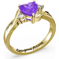 10K White Gold Heart Cubic Zirconia Personalized Engraving Birthstone Ring