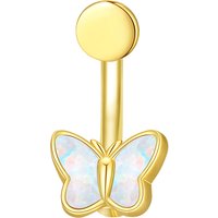 Yellow Gold Plated Opal Butterfly Belly Button Ring