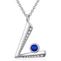 Sterling Silver Circular Shaped Crystal Pendant Necklace with Initial Letter V