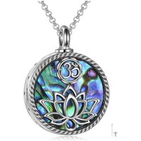Sterling Silver Abalone Shellfish Lotus Urn Necklace for Ashes with Engraved Word