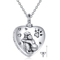 Sterling Silver Oxidized Heart Dog & Girl Urn Necklace Cremation Memorial Jewelry For