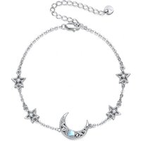 Sterling Silver Circular Shaped Moonstone Moon & Star Single Layer Anklet